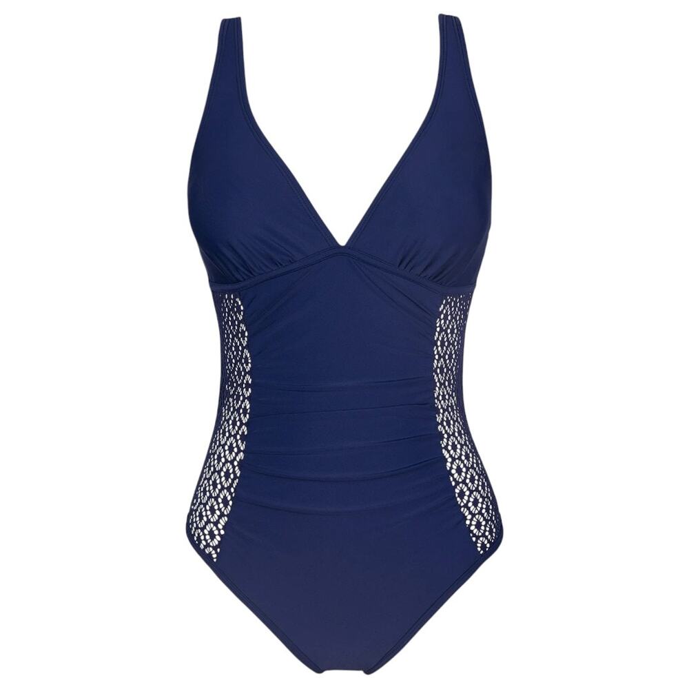 Cupshe Ruched Tummy Control Lace One Piece Swimsuit Navy Size M